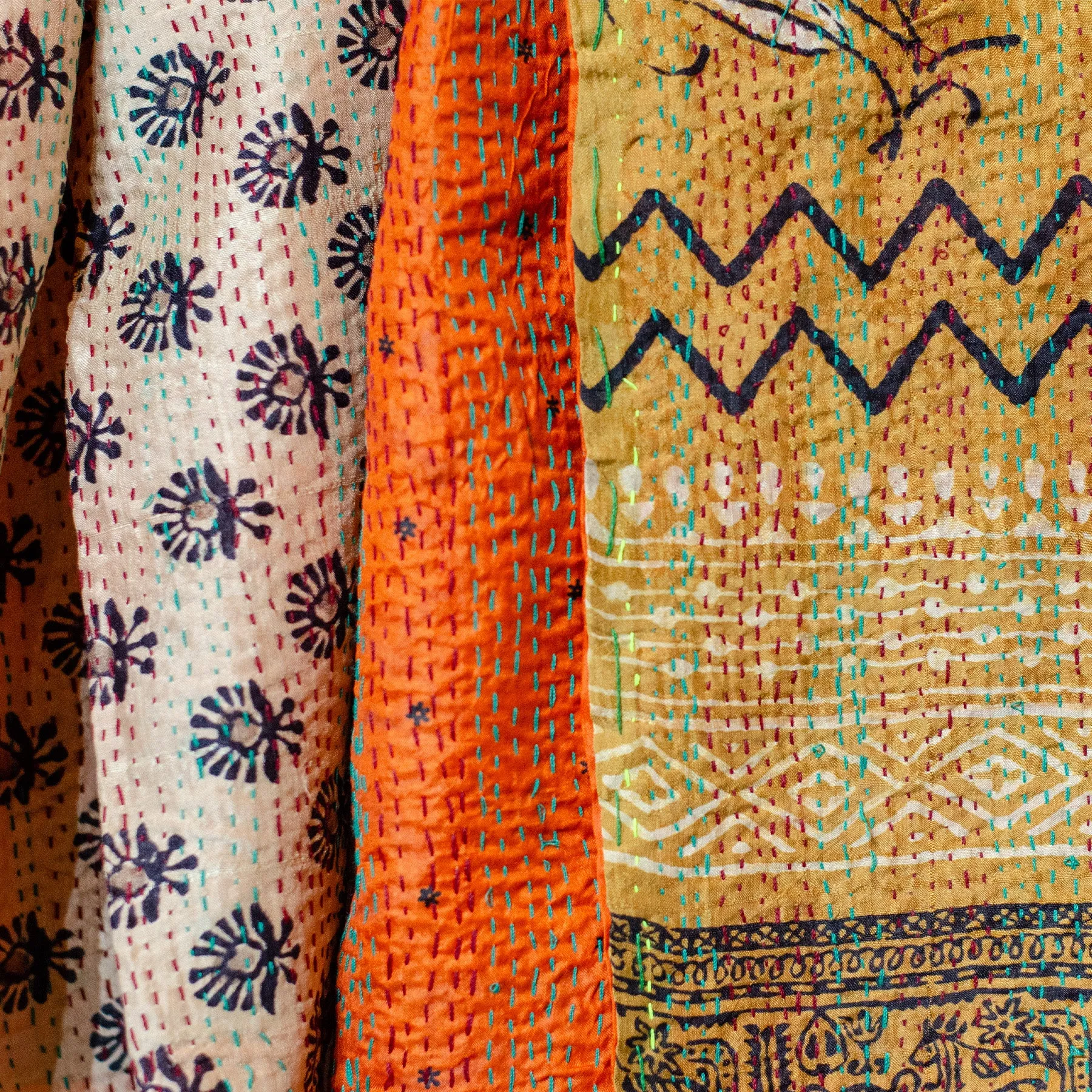 Silk Kantha Stole | Amber