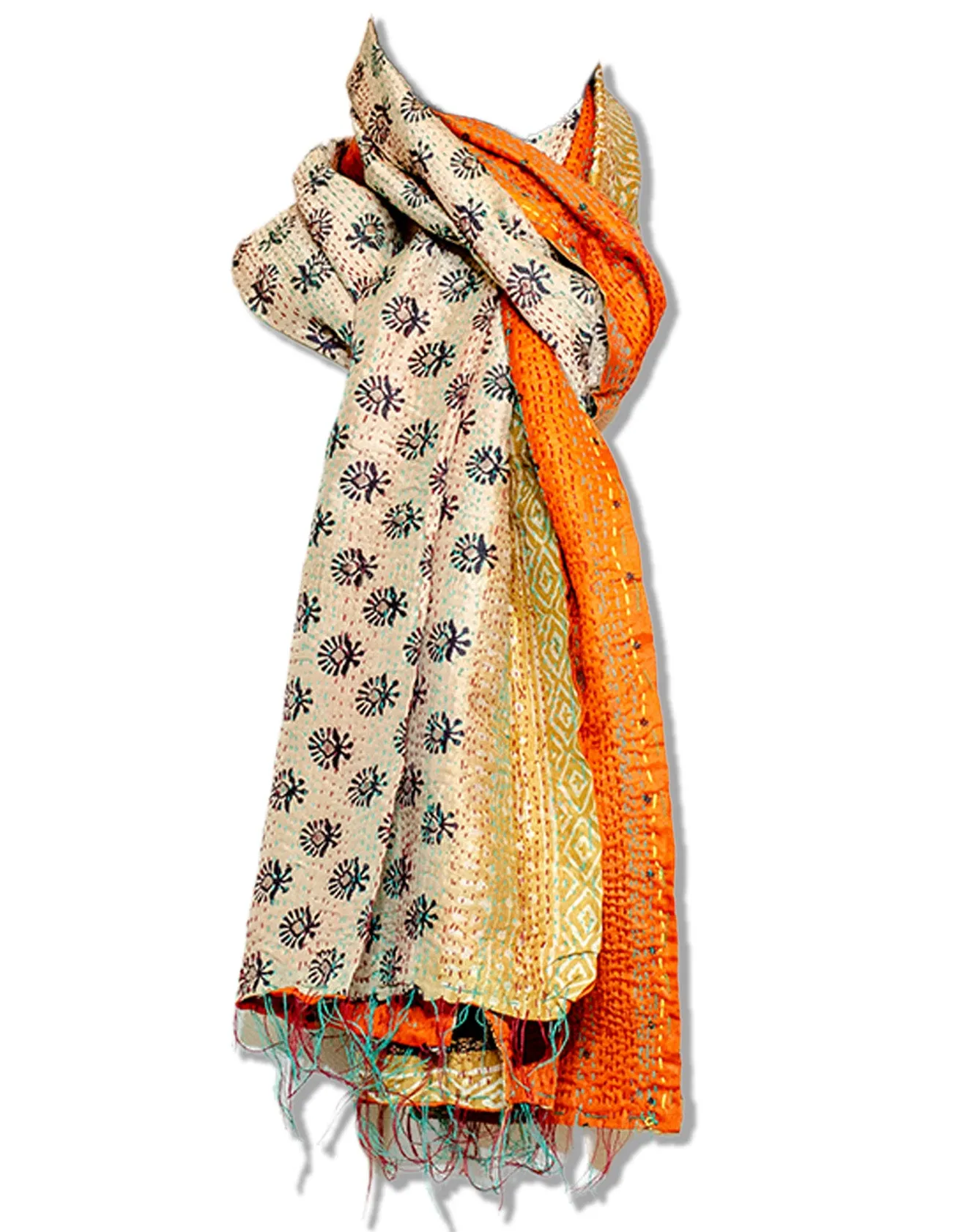 Silk Kantha Stole | Amber