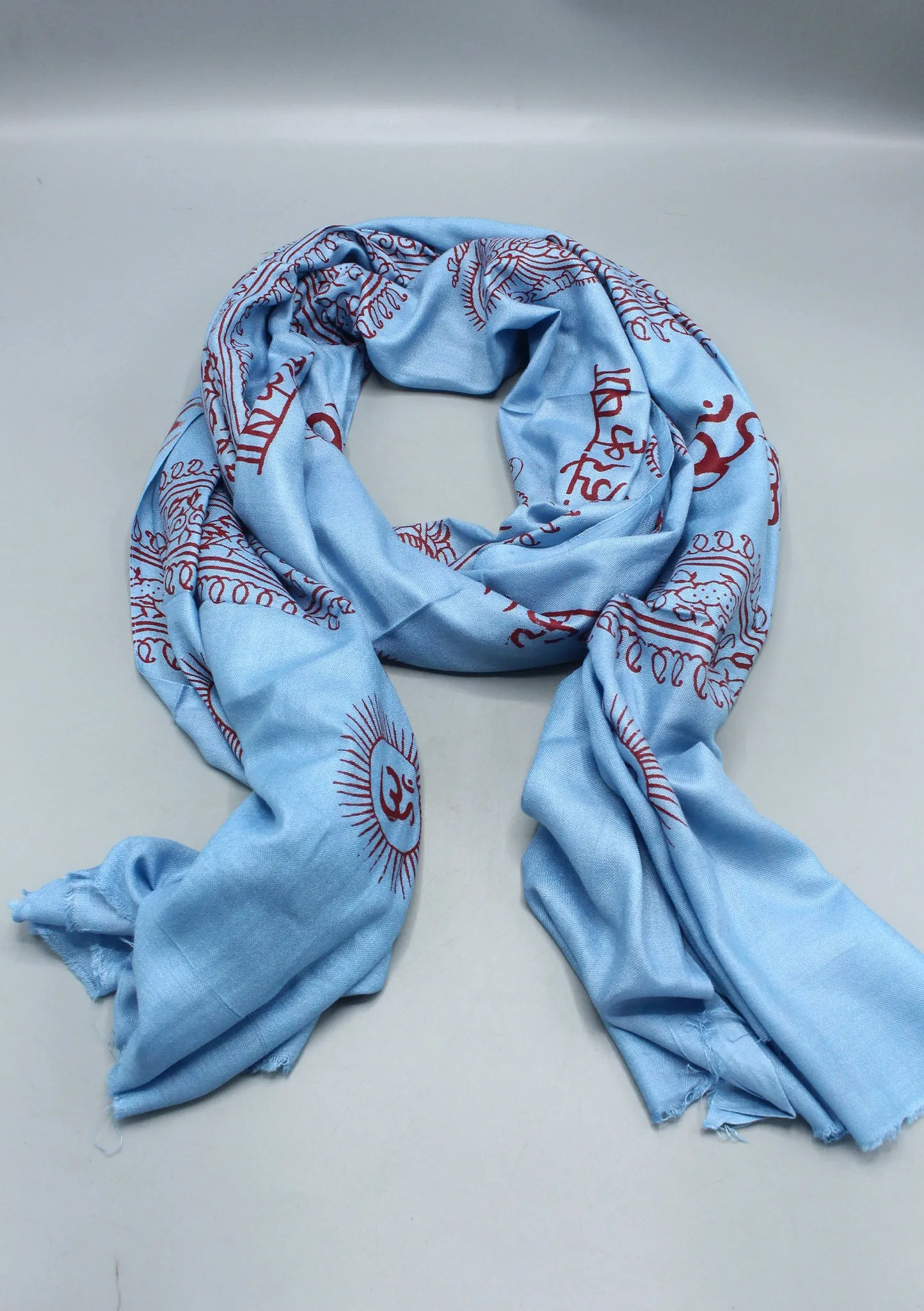 Sky Blue Om Prayer Shawl, Large Om Meditation Scarf