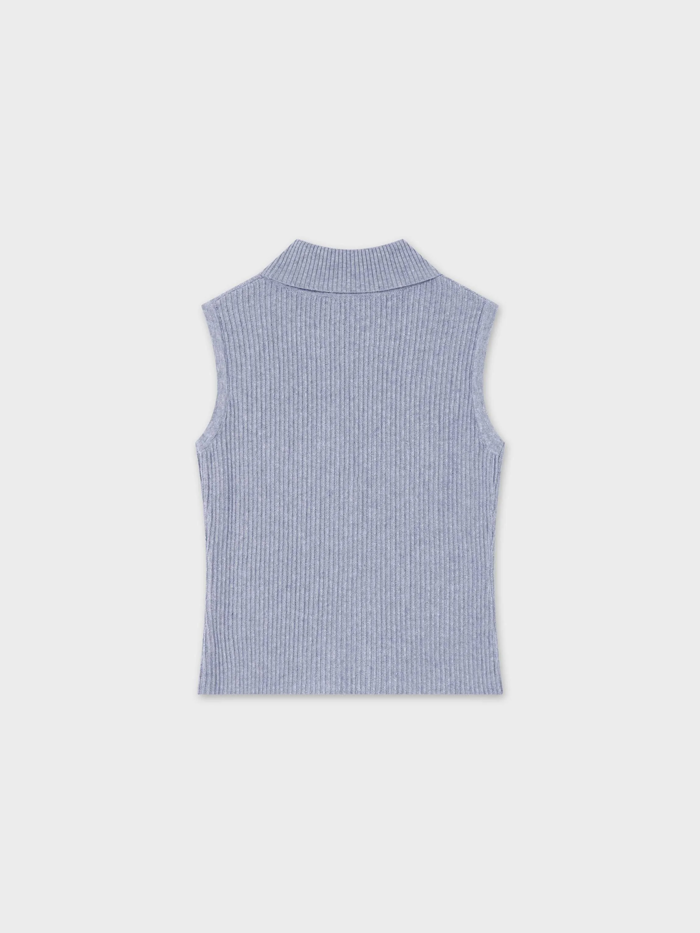 Sleeveless Ribbed Turtleneck-Heathered Grey