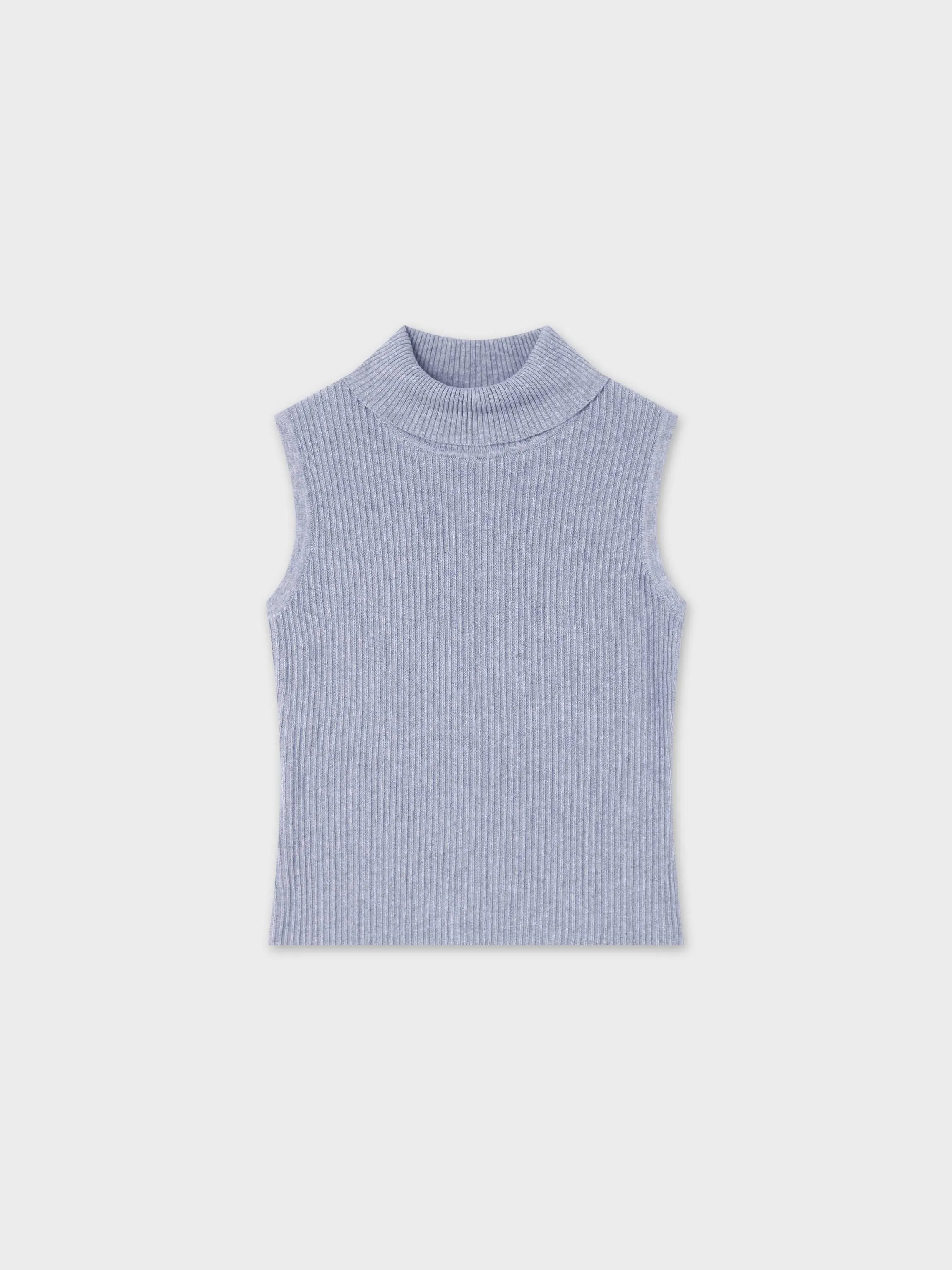 Sleeveless Ribbed Turtleneck-Heathered Grey