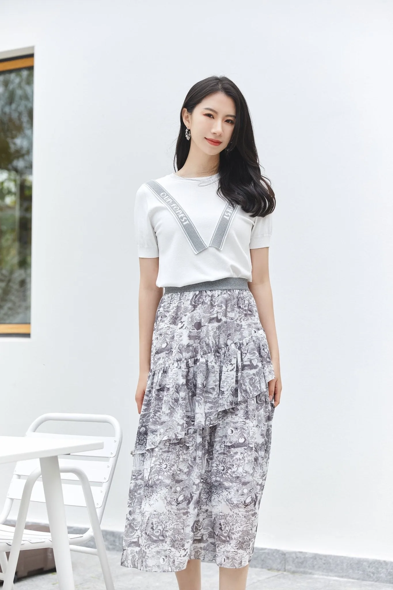 Smoke Grey Garden of Eden Printed Skirt