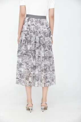 Smoke Grey Garden of Eden Printed Skirt