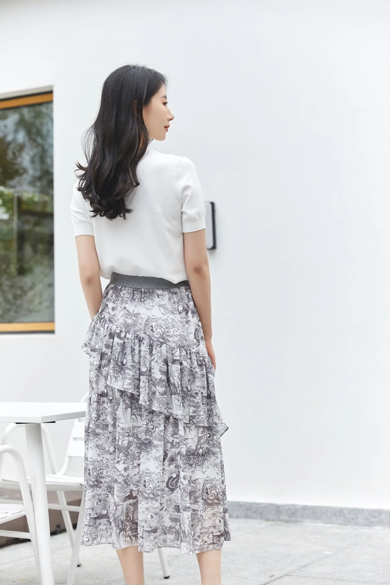 Smoke Grey Garden of Eden Printed Skirt