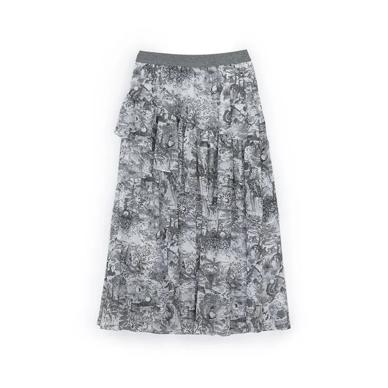 Smoke Grey Garden of Eden Printed Skirt