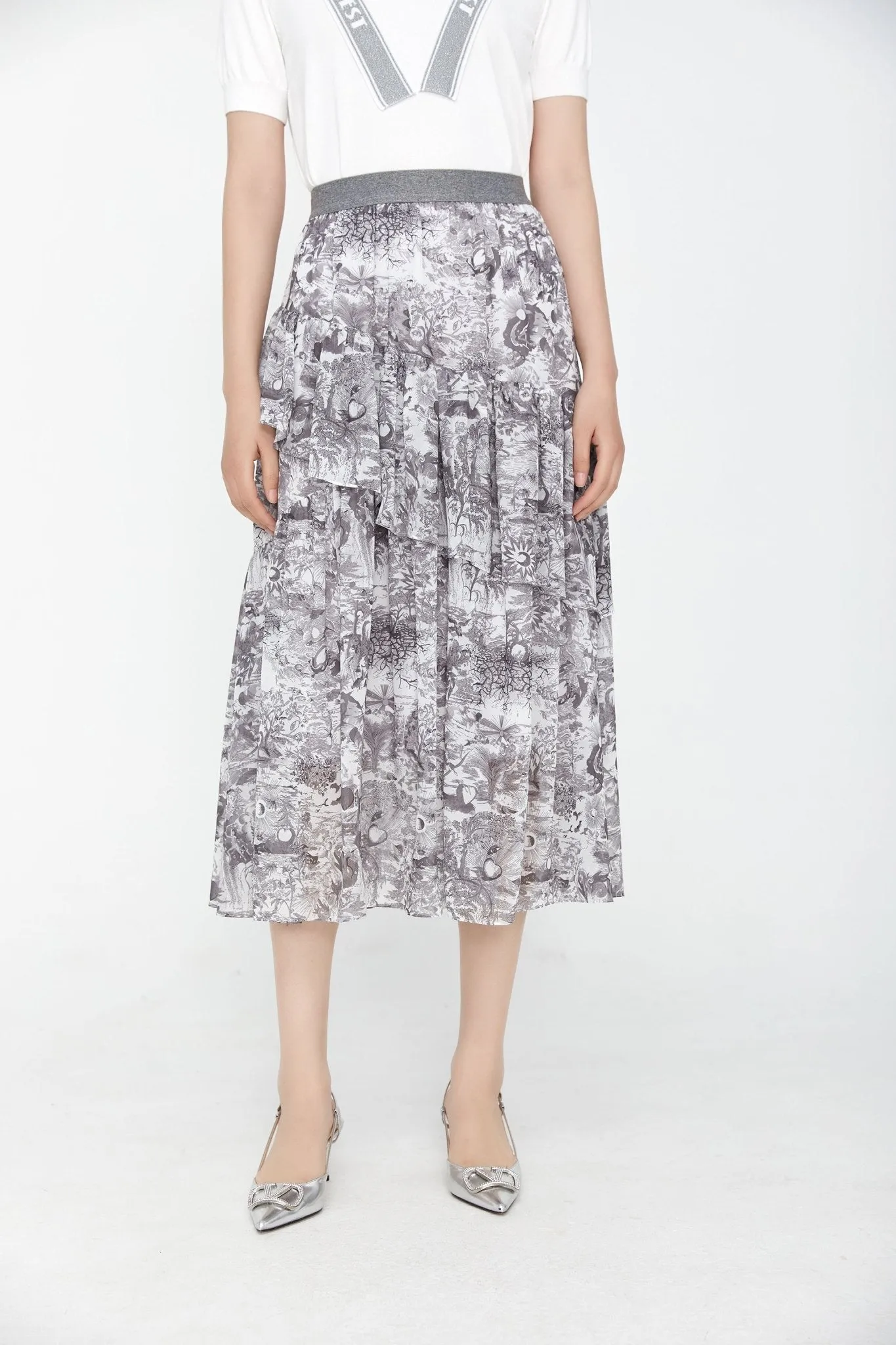 Smoke Grey Garden of Eden Printed Skirt