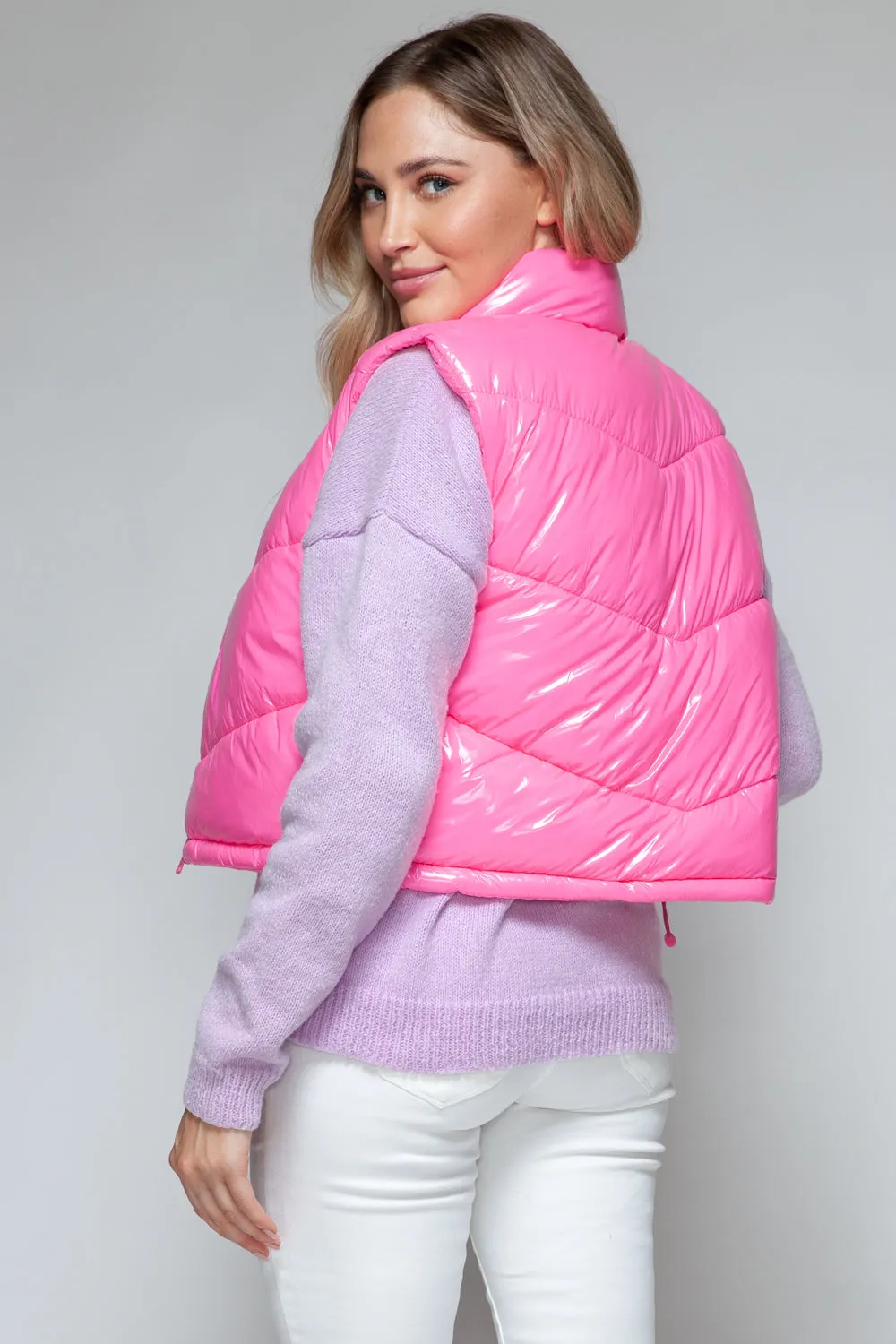 Snobbish Zip Up Turtleneck Shiny Quilted Vest