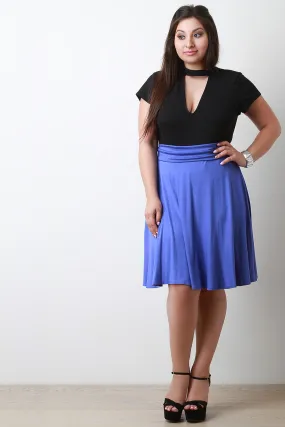 Solid Jersey Knit Flowy Midi Skirt