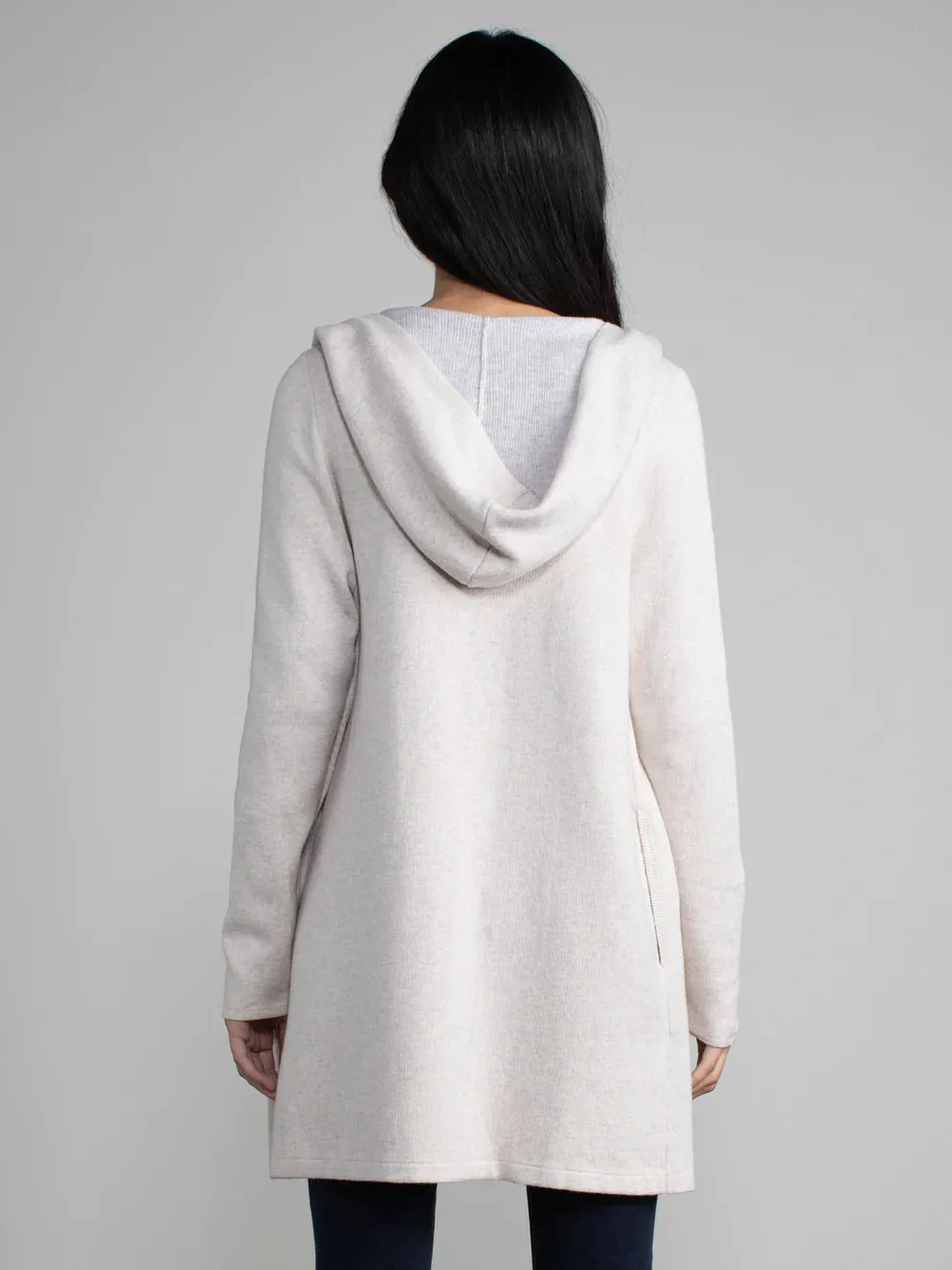 ST. MAARTEN Cotton Hooded Cardigan Coat in Soy/Fog