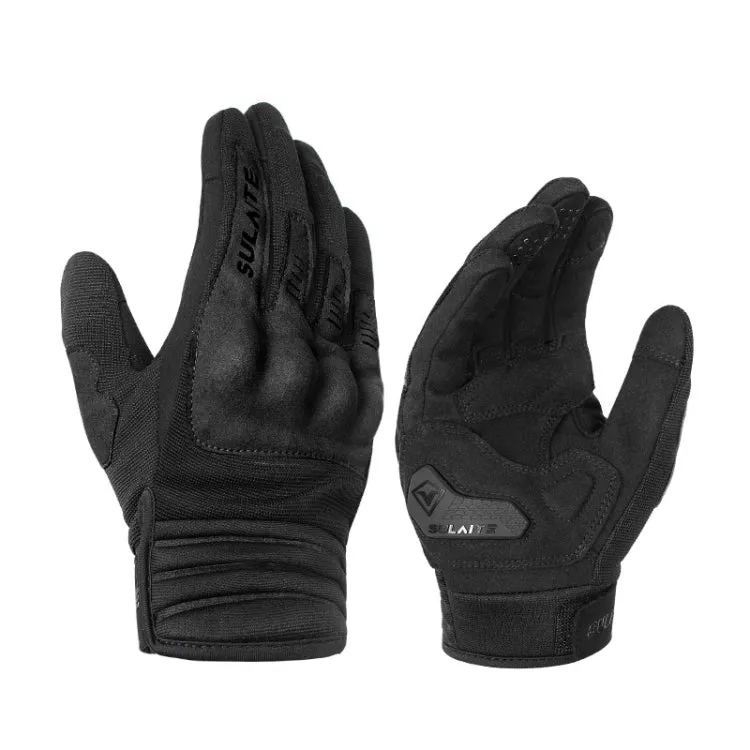 SULAITE Motorcycle Riding Breathable Conductive Touch Screen Full Finger Gloves, Size: XL(Black)