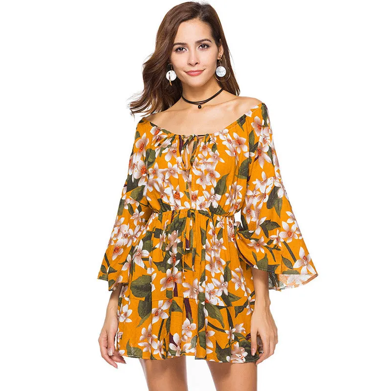 Sunflower Printed Bohemian Summer Dress