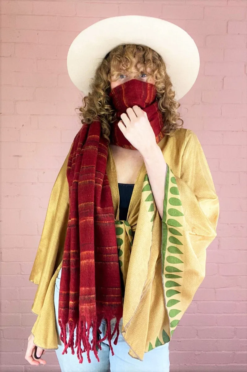 Sweet Cherry, Yellow & Black Reversible Stripe Indian Shawl/Blanket