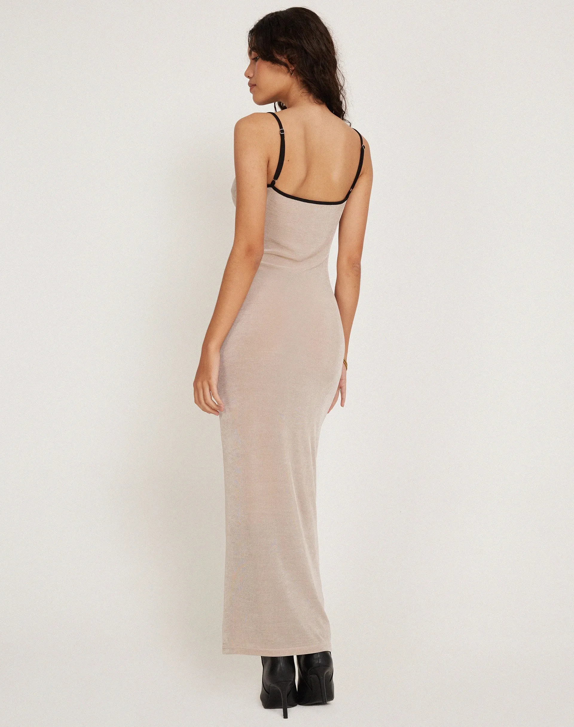 Tahlia Maxi Dress in Champagne with Black Binding