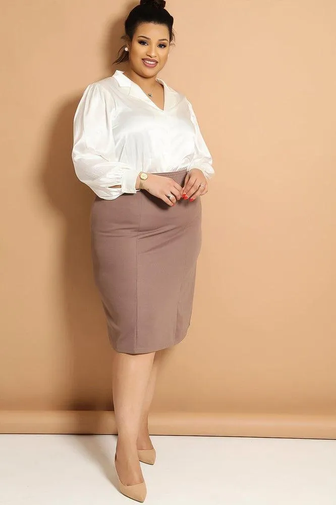 Taupe Panelled Midi Skirt