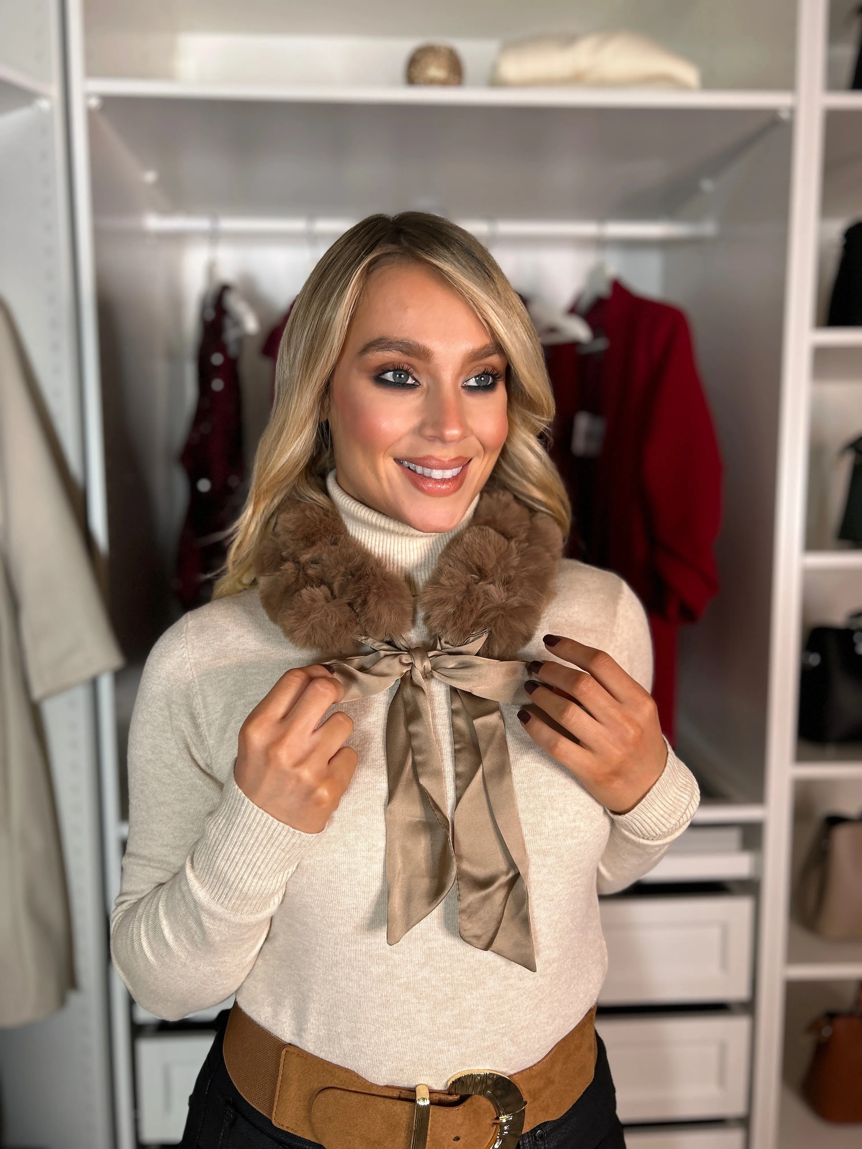 Taupe Pom Pom Scarf