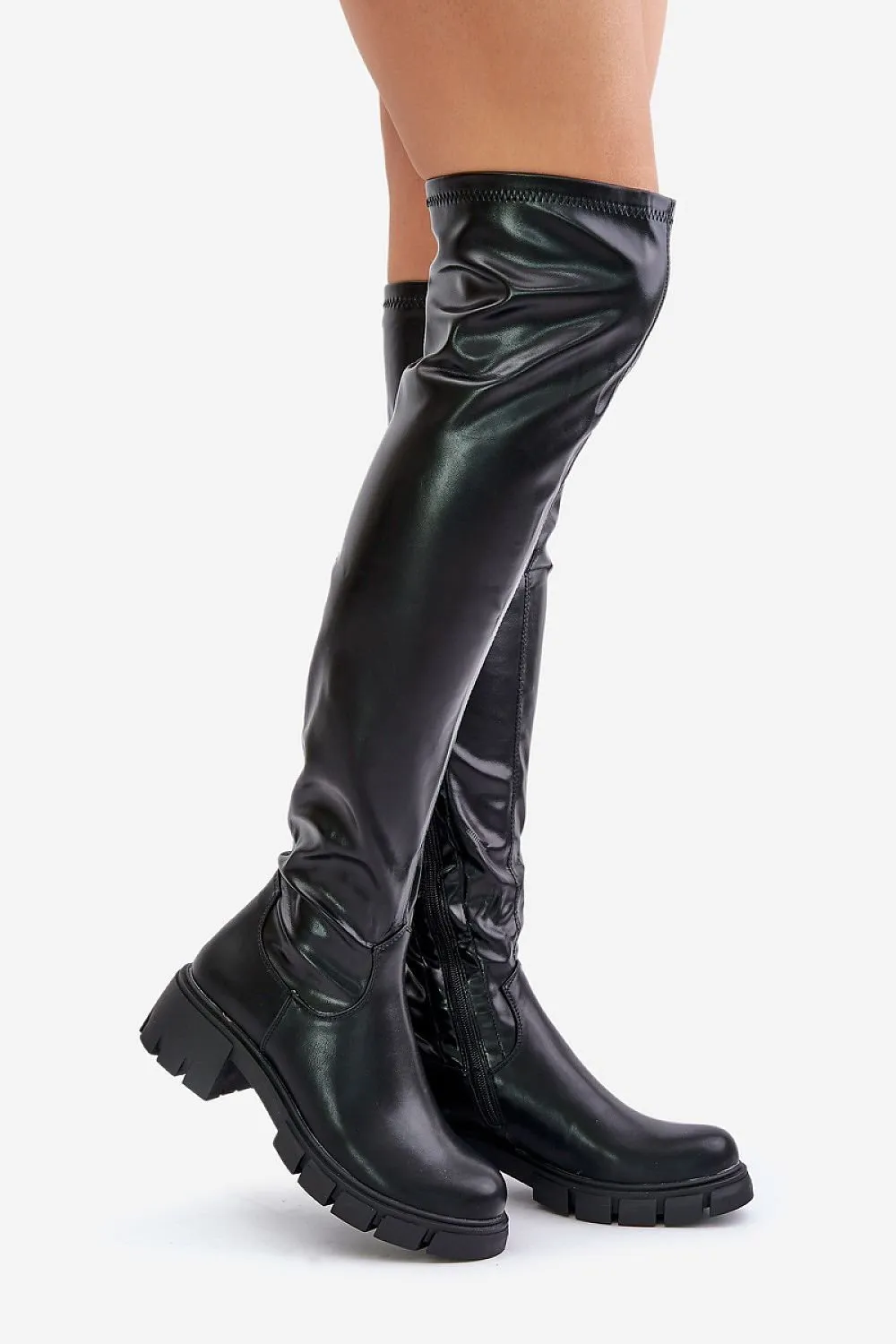 TEEK - Black Slick Touch Thigh-High Boots