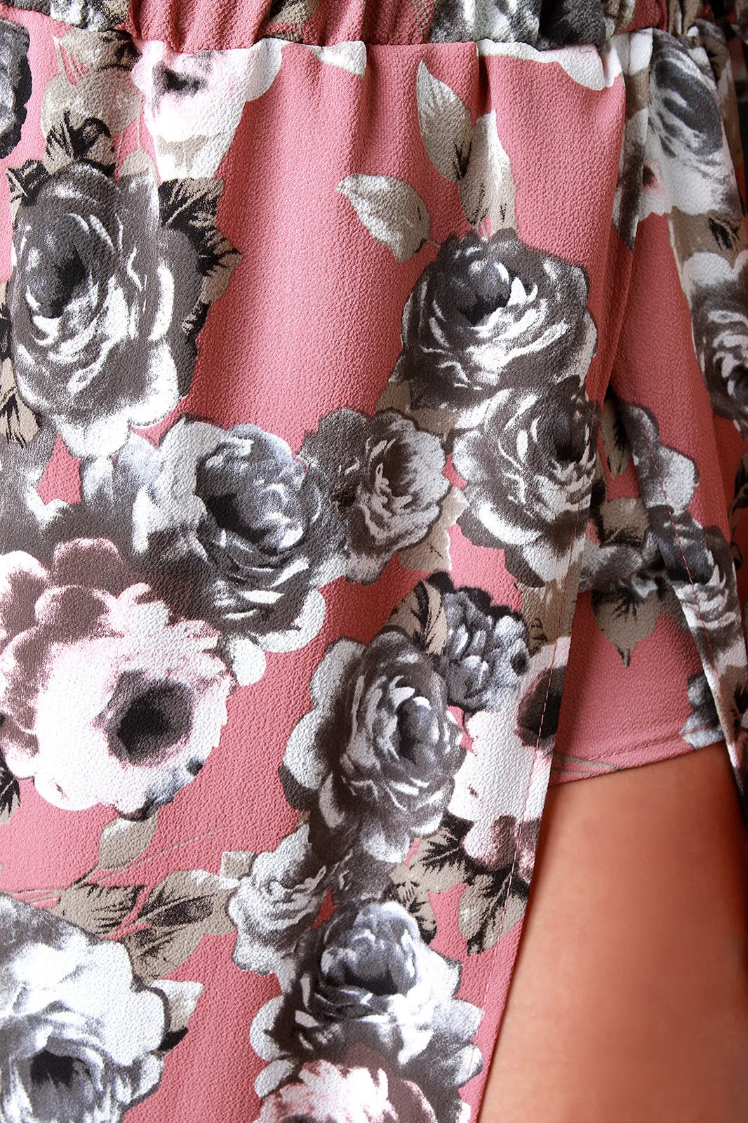 Textured Floral Print High Slit Maxi Skirt