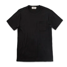 The Crewneck Pocket Tee in Black Merino