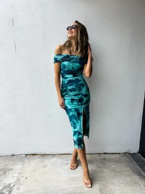 TIANA Off Shoulder Midi Dress - Teal