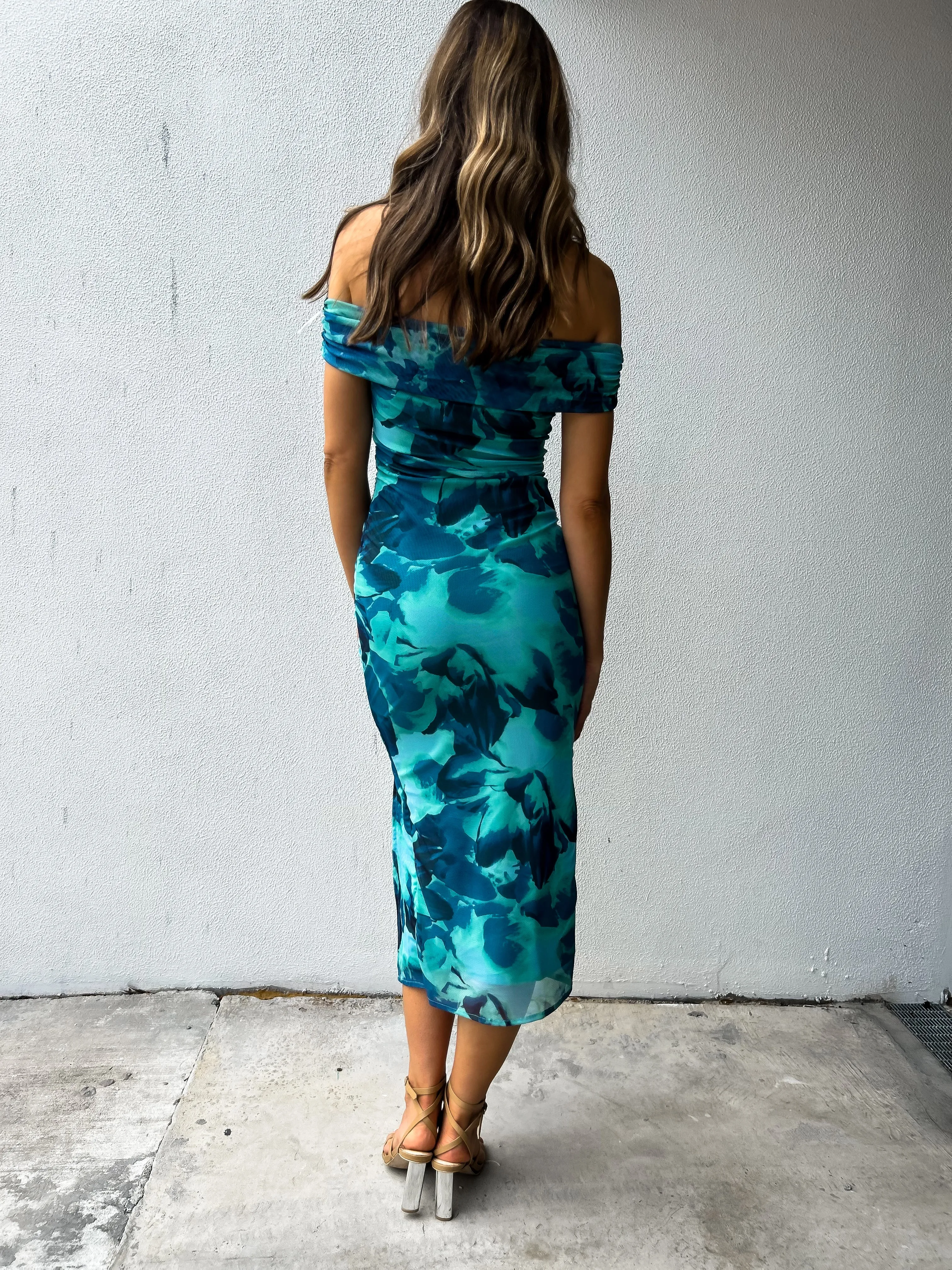 TIANA Off Shoulder Midi Dress - Teal