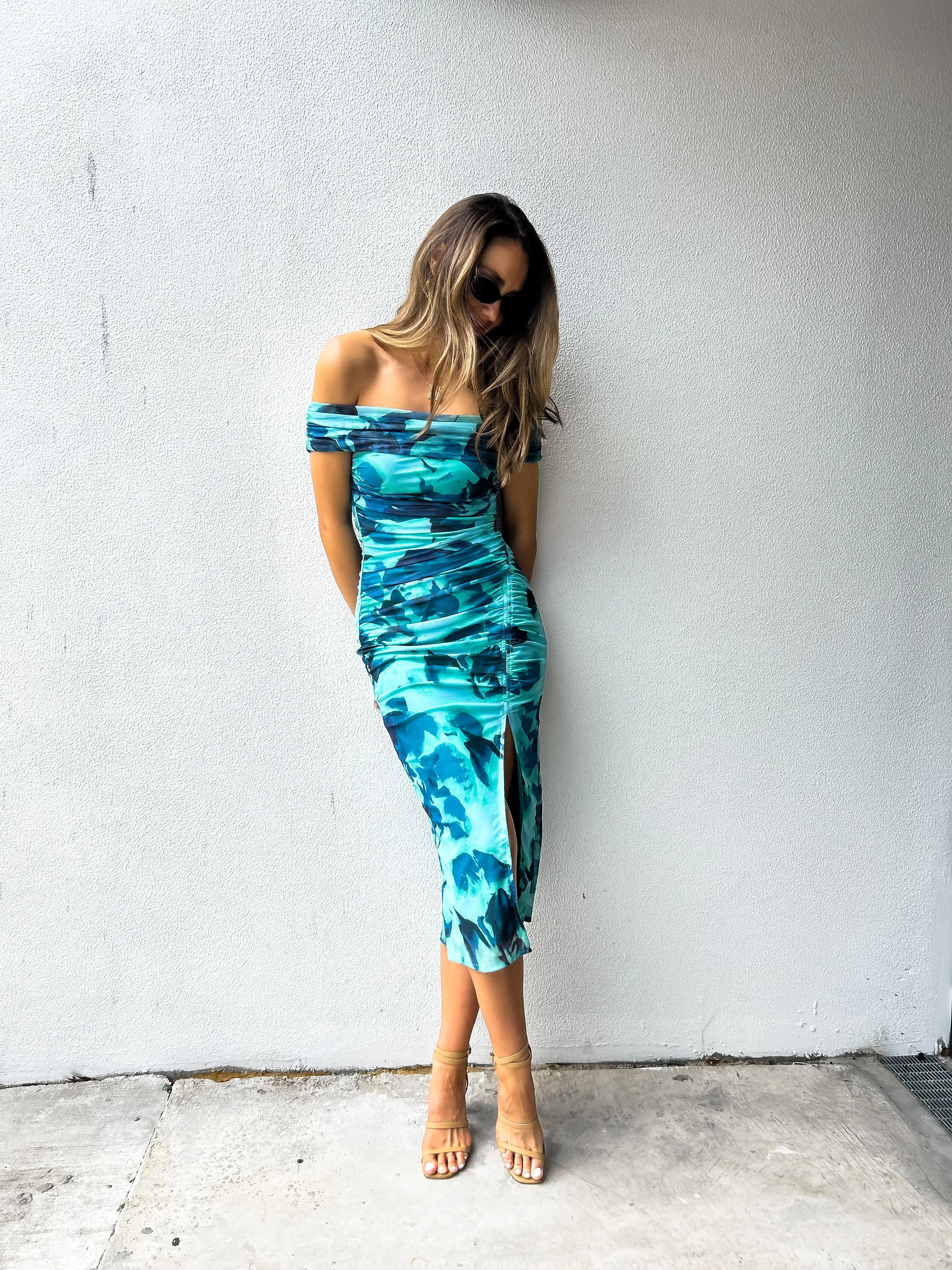 TIANA Off Shoulder Midi Dress - Teal