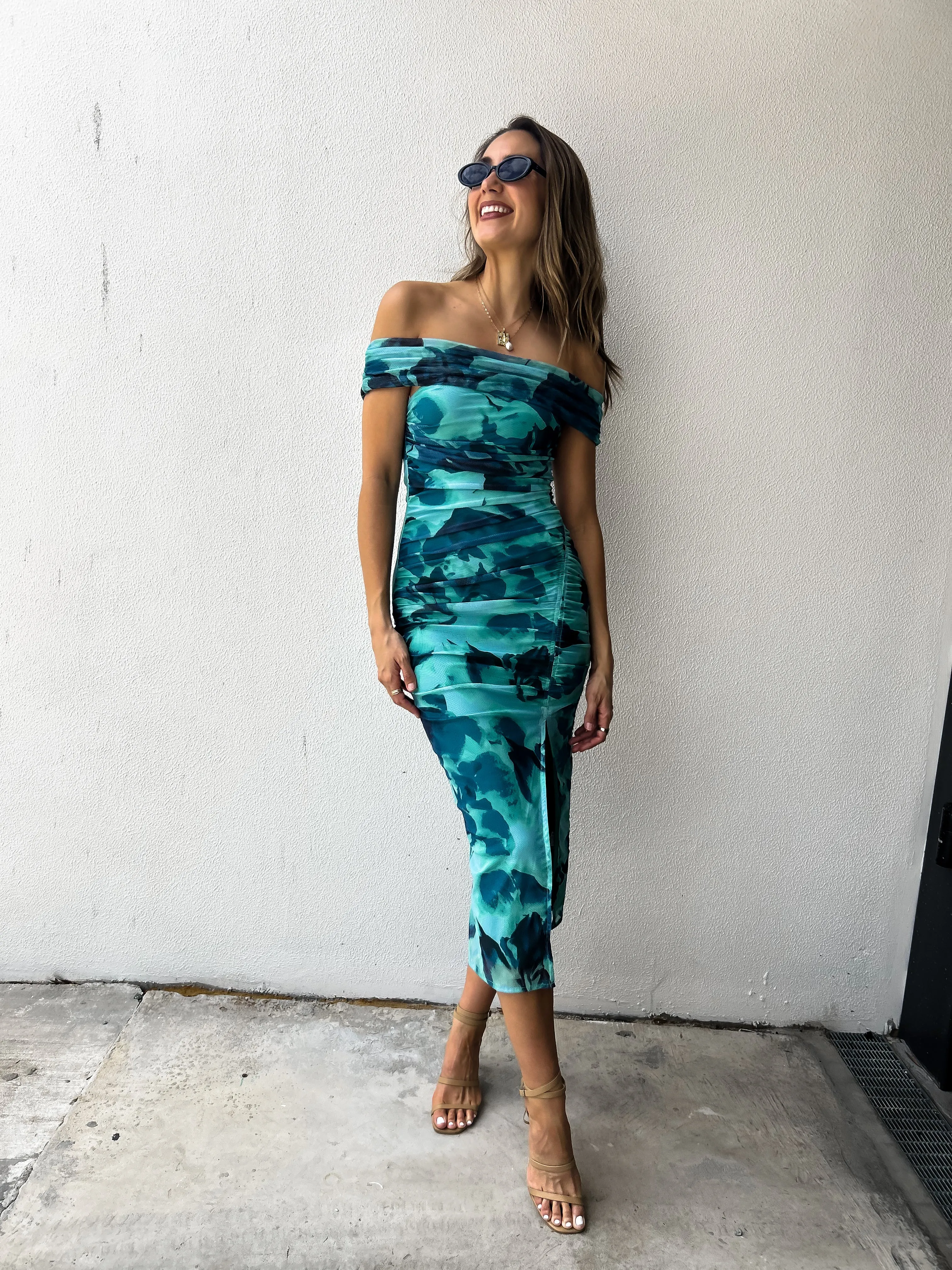 TIANA Off Shoulder Midi Dress - Teal