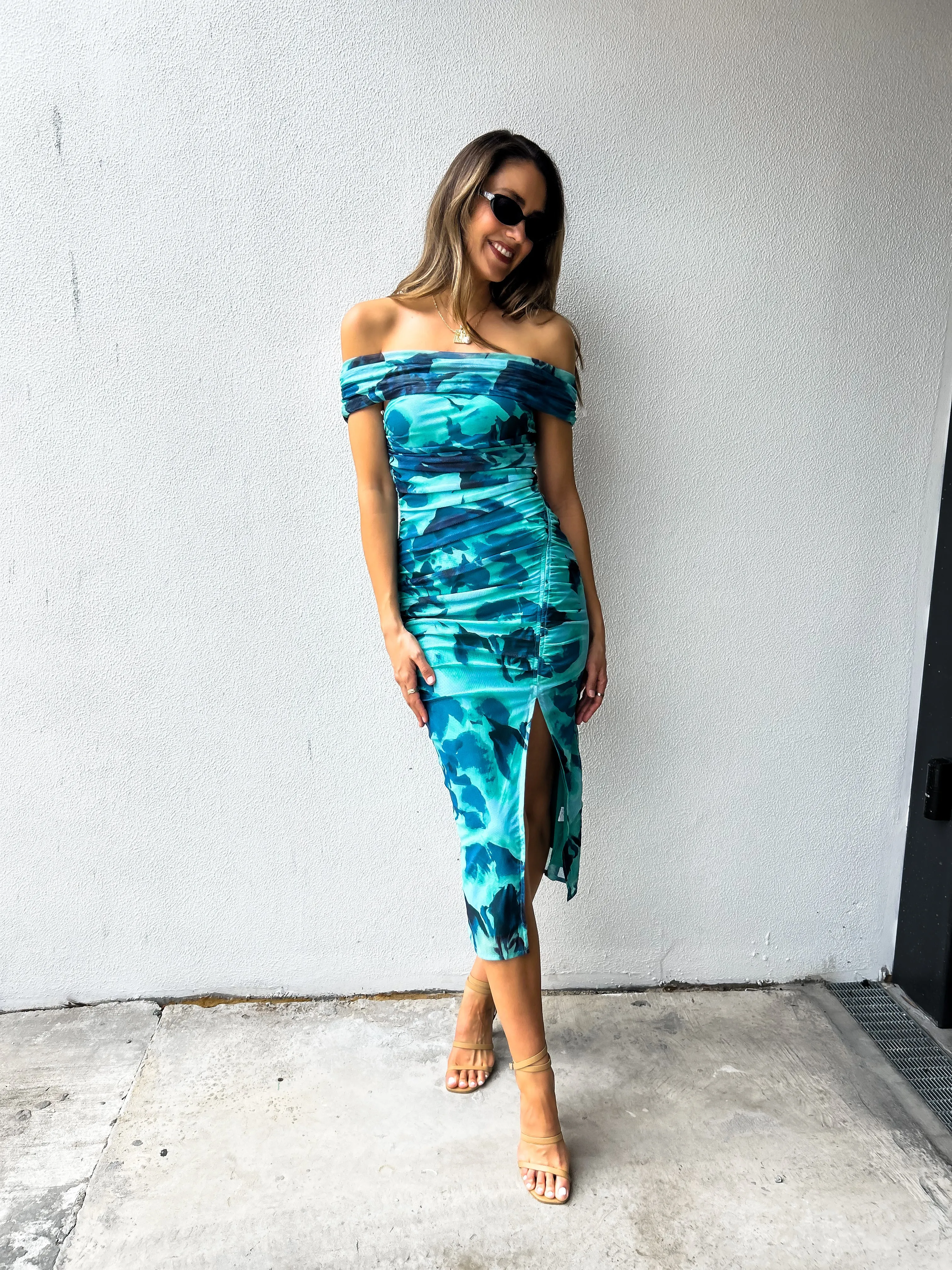 TIANA Off Shoulder Midi Dress - Teal