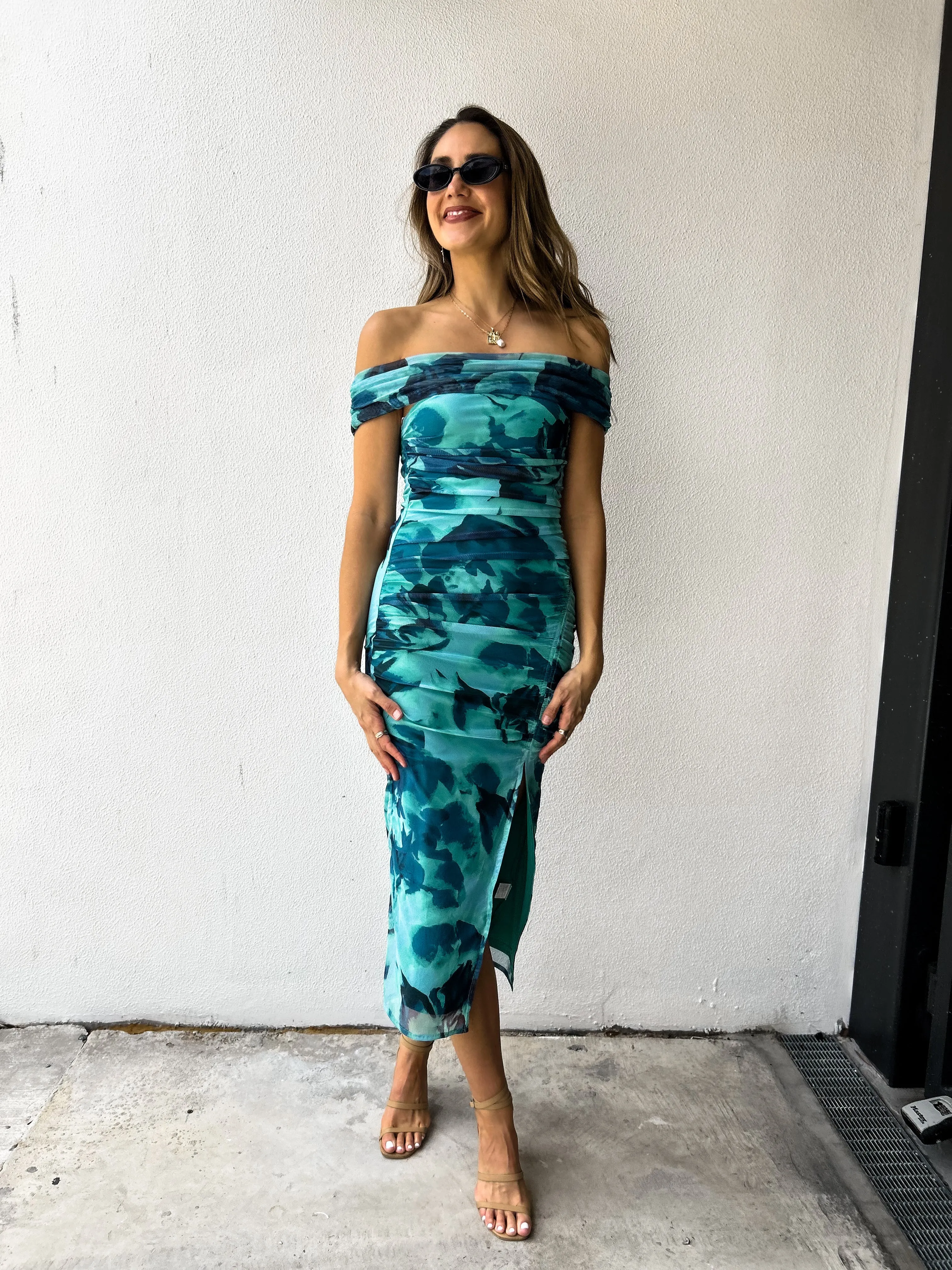 TIANA Off Shoulder Midi Dress - Teal