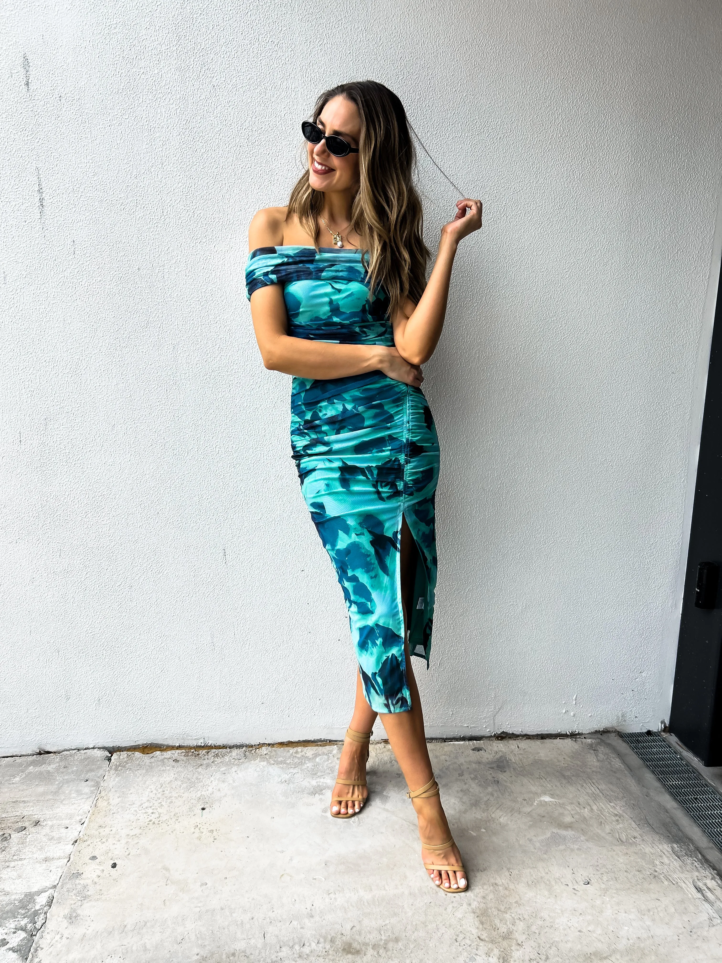 TIANA Off Shoulder Midi Dress - Teal