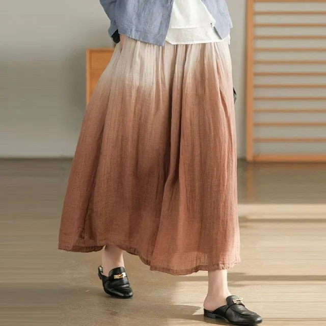 Tie-Dye Gradient Linen Skirt