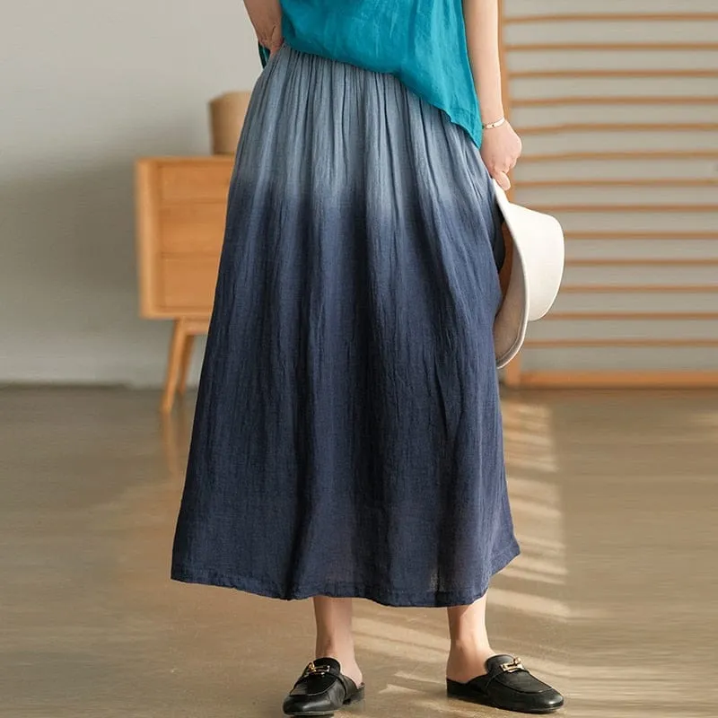 Tie-Dye Gradient Linen Skirt