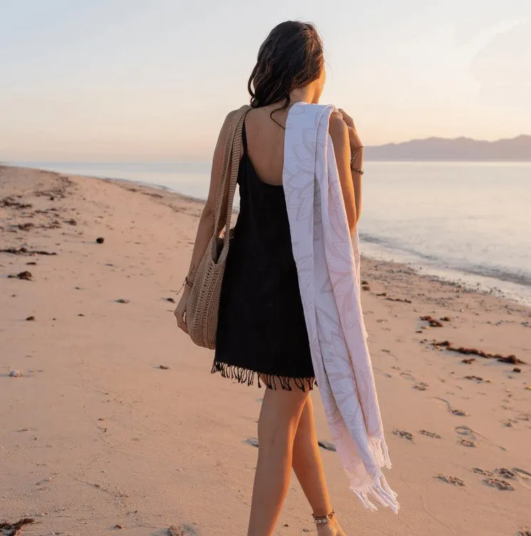 Turkish Cotton Body Towel - Horona in Oat and White