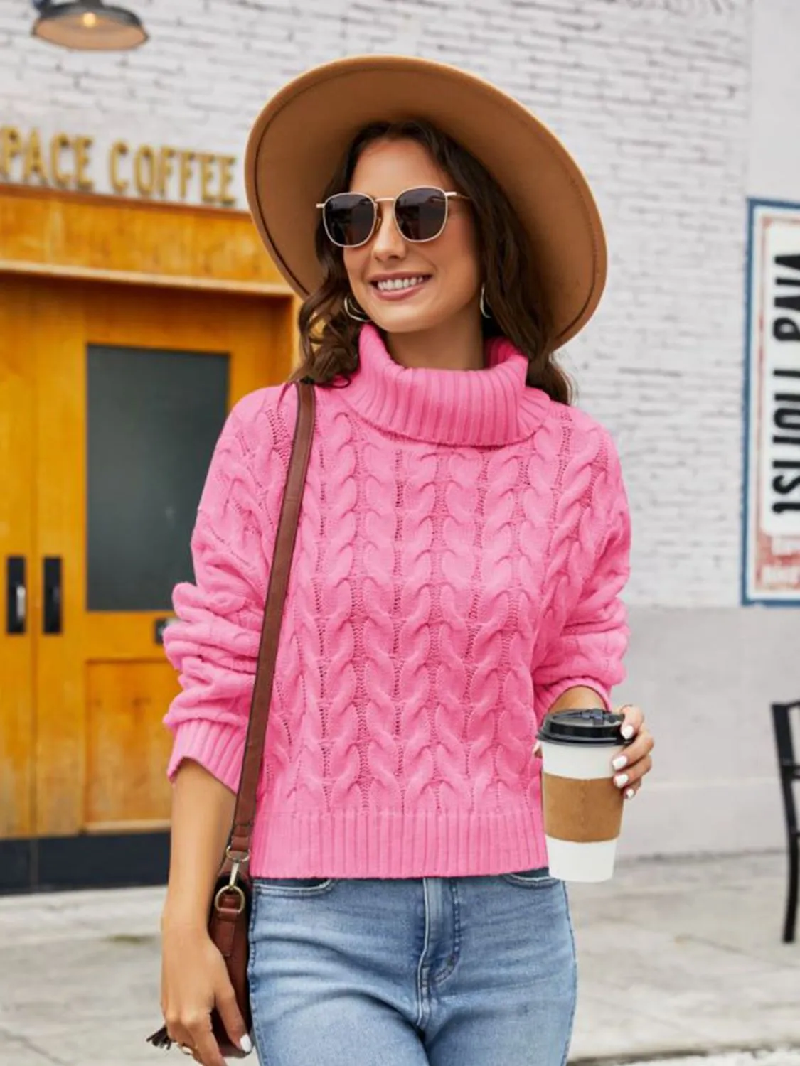 Turtle Neck Cable-Knit Sweater