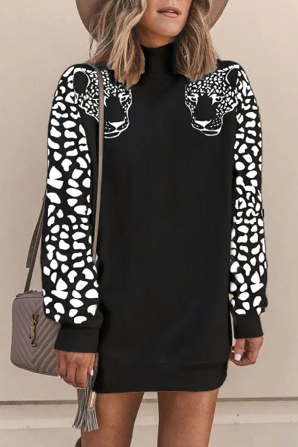 Turtleneck Leopard Print Sweatshirt