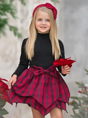 Turtleneck Top and Plaid Handkerchief Skirt Set