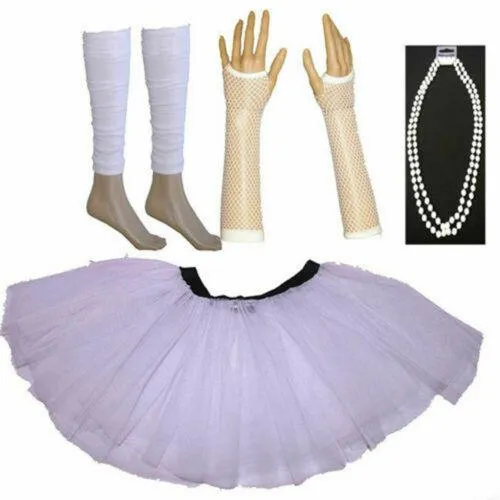 Tutu Skirt Ladies Gloves Leg Warmers Beads 1980’s Party Hen Night Party Costume