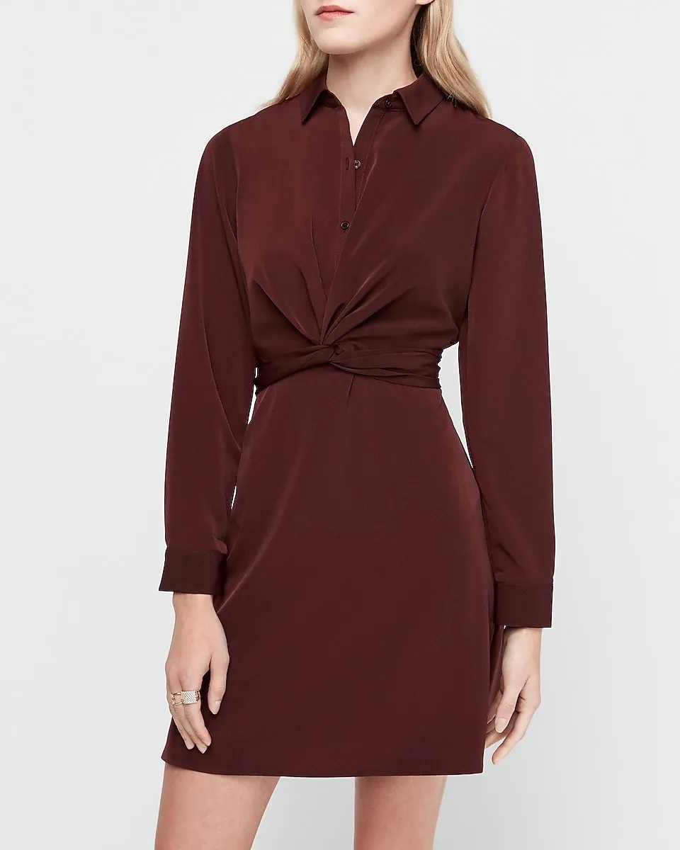 Twist Front Shirt Dress in Cabernet