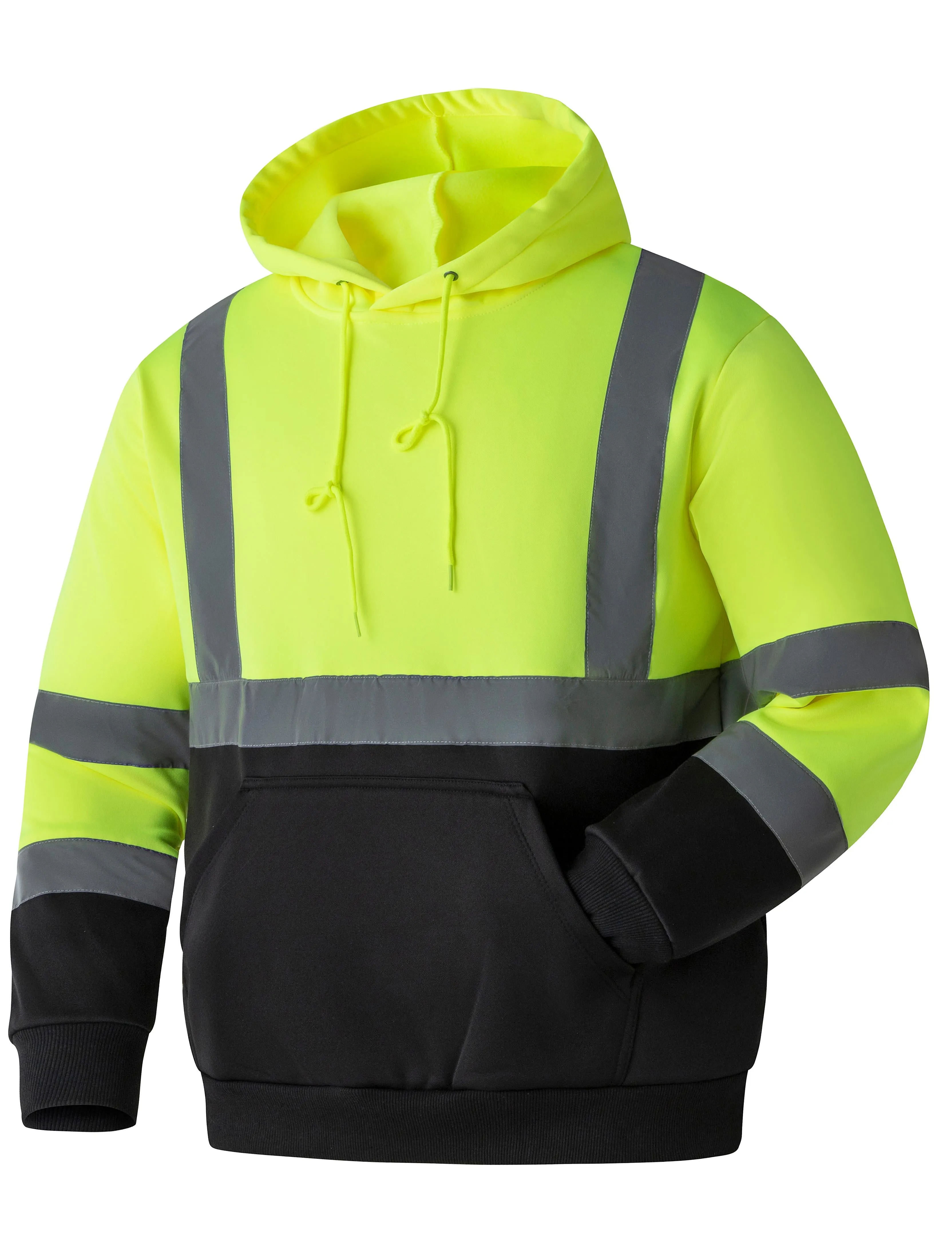 Ubon Hi Vis Hoodies for Men, High Visibility Hoodie Reflective Safety Sweatshirts Construction Workwear Black Bottom