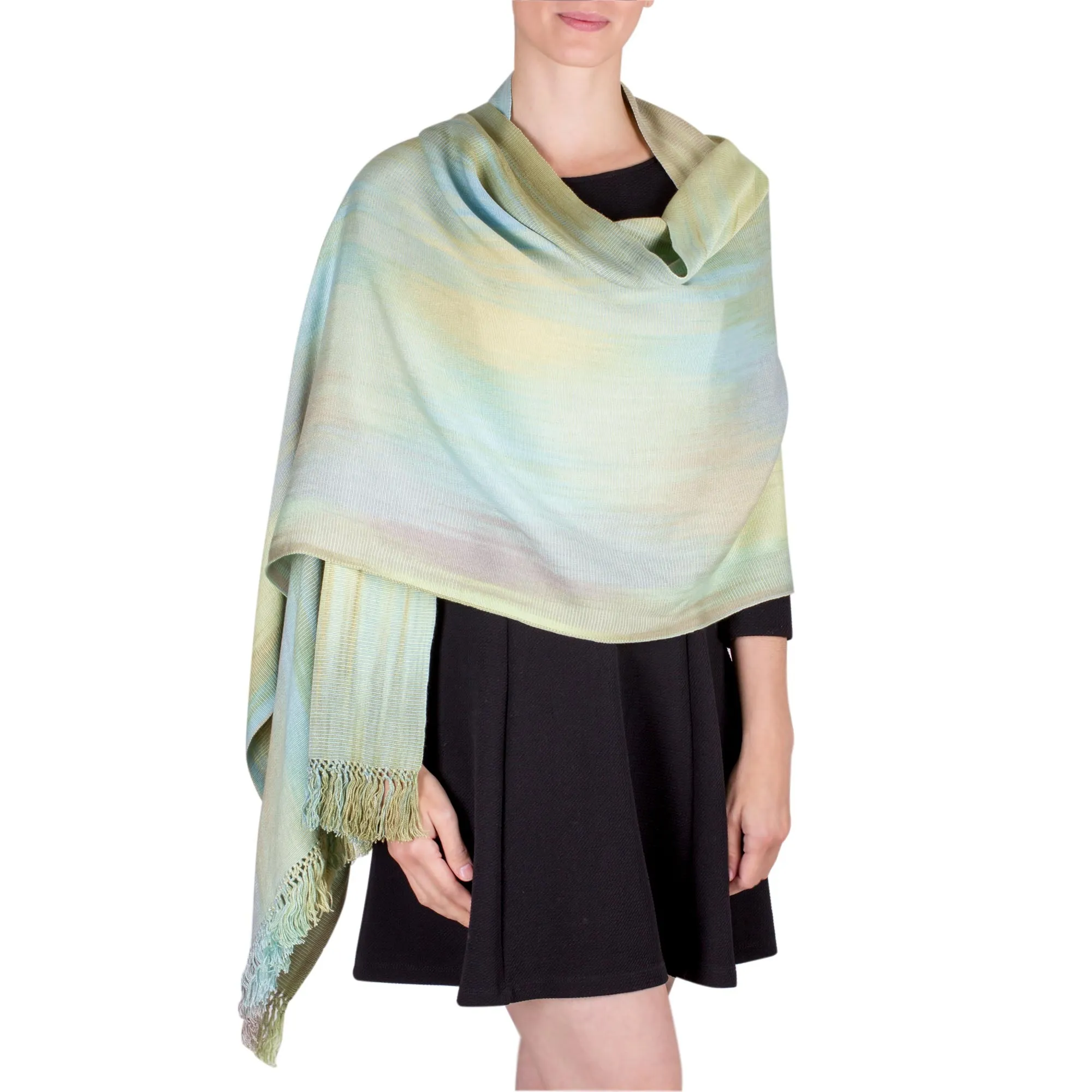 Unique Rayon Shawl - Serenity's Inspiration | NOVICA