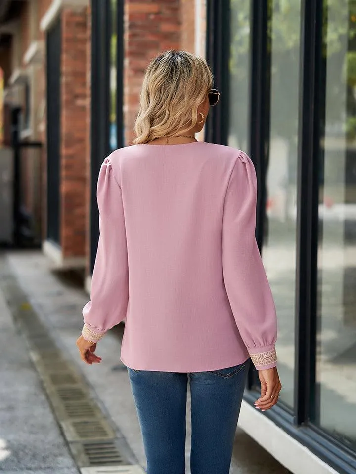 V-Neck Long Sleeve Blouse