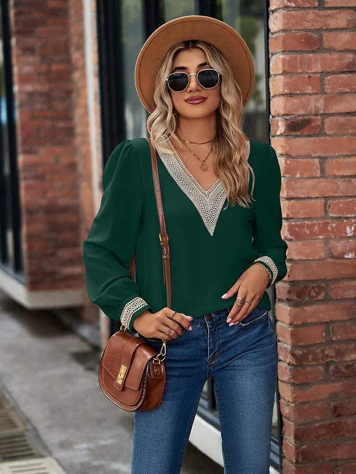 V-Neck Long Sleeve Blouse