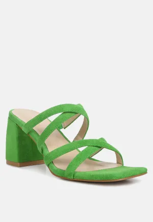 Valentina Strappy Casual Block Heel Sandals In Green