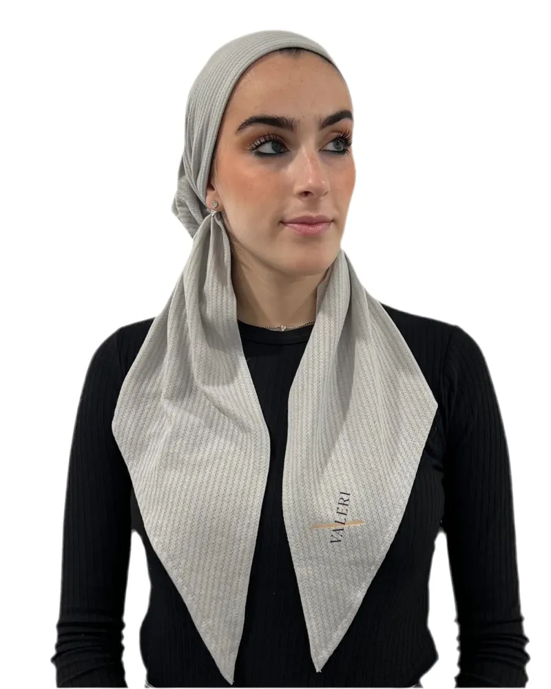 Valeri Grey Eyelet Knit Pre-Tied Bandanna with Full Grip