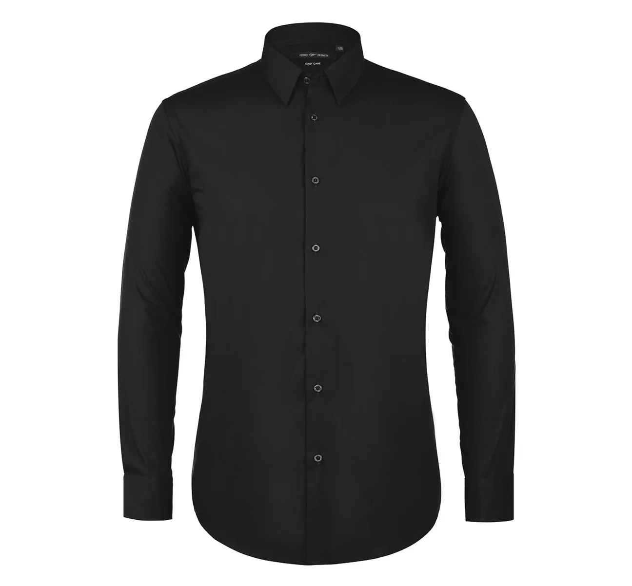 VERNO Black Classic Fit Long Sleeve Travel Easy-Care Cotton Dress Shirt CS0223