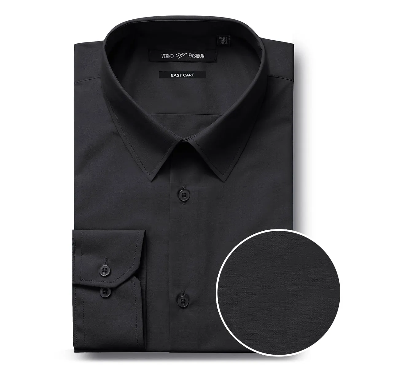 VERNO Black Classic Fit Long Sleeve Travel Easy-Care Cotton Dress Shirt CS0223