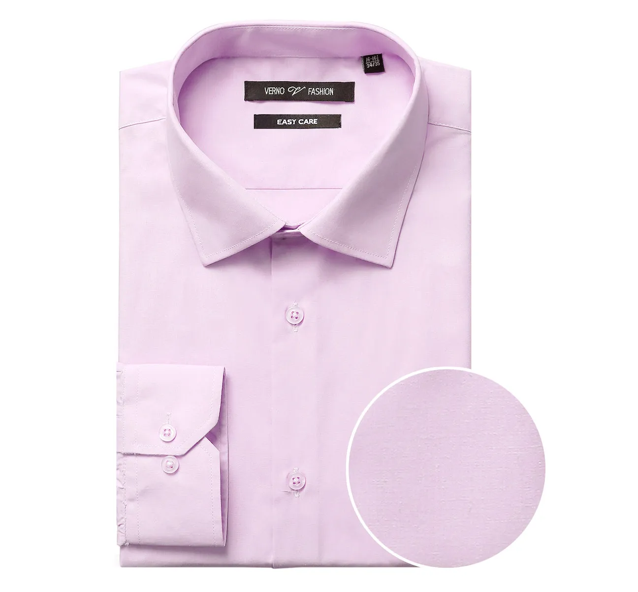 VERNO Light Pink Classic Fit Long Sleeve Travel Easy-Care Cotton Dress Shirt CS0222