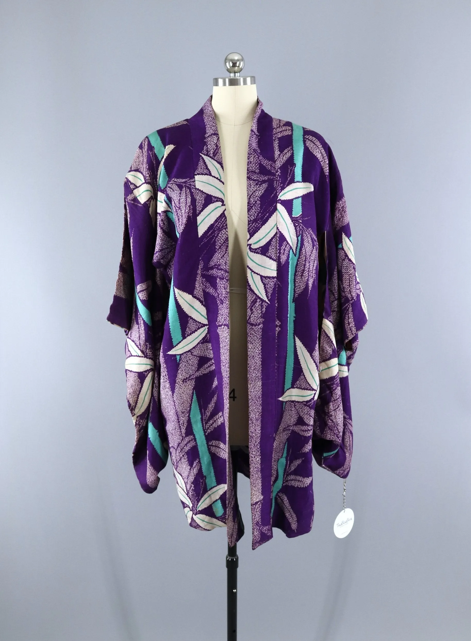 Vintage 1920s Raw Silk Haori Kimono Jacket Cardigan / Purple Shibori Bamboo