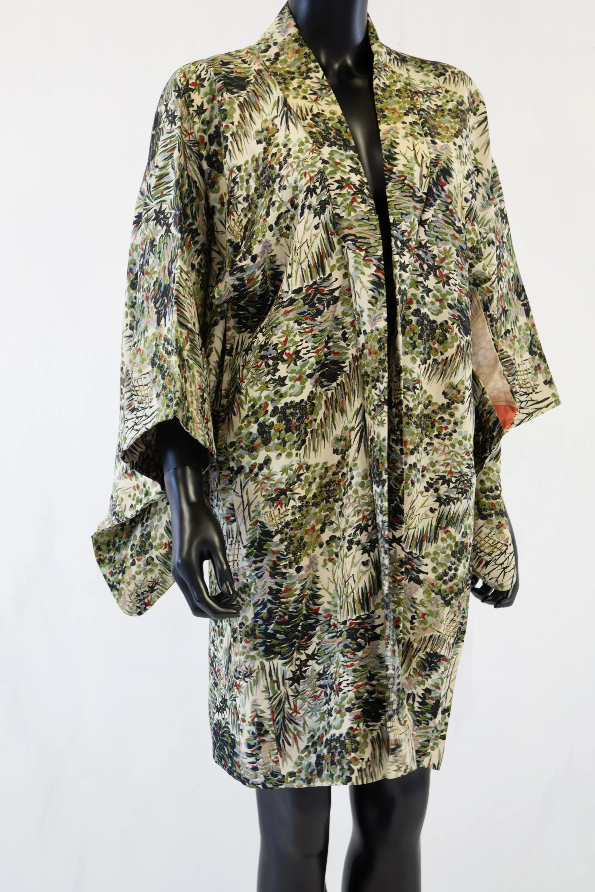 Vintage 1950s Botanical Silk Haori Kimono Jacket