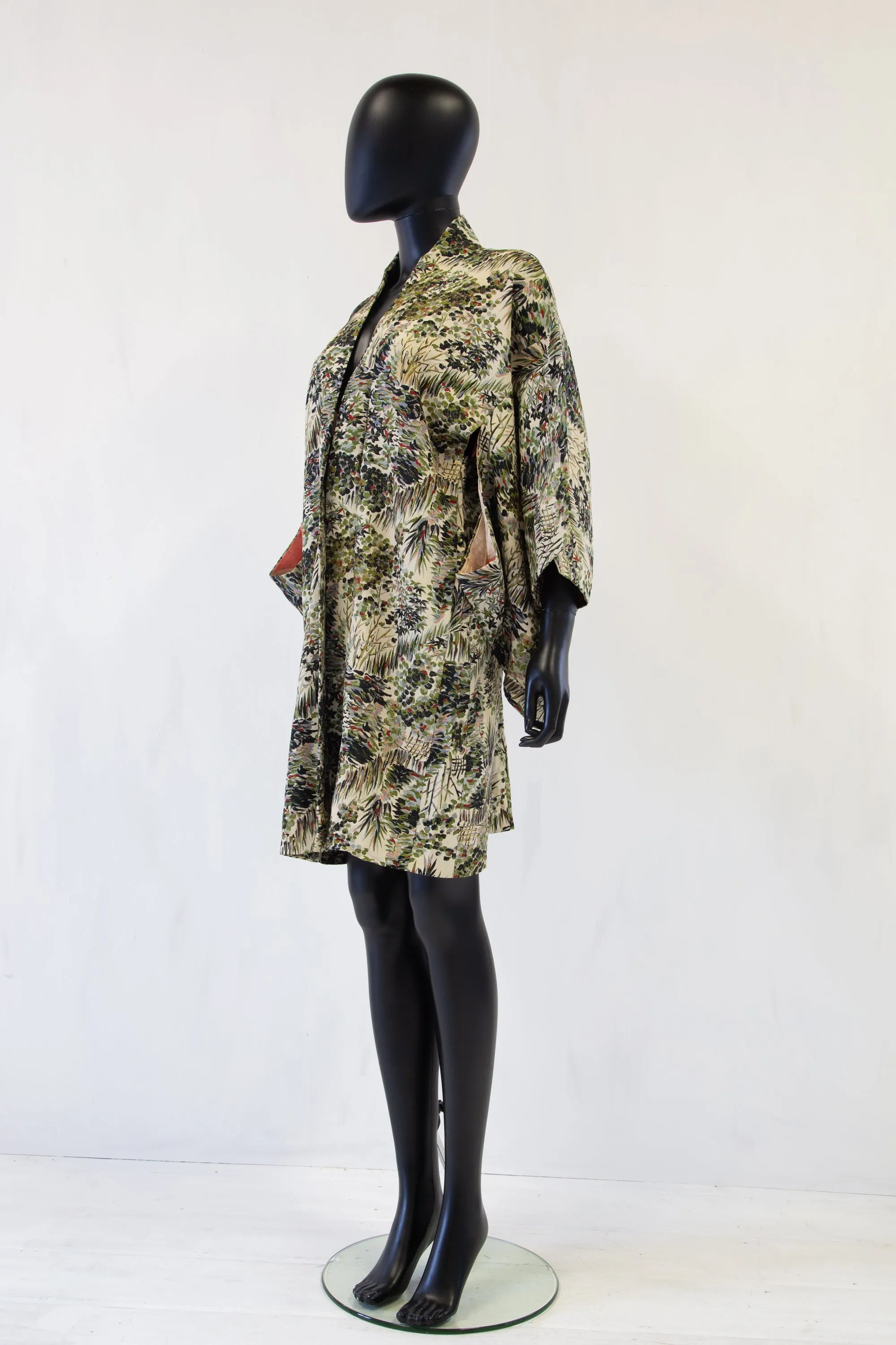 Vintage 1950s Botanical Silk Haori Kimono Jacket