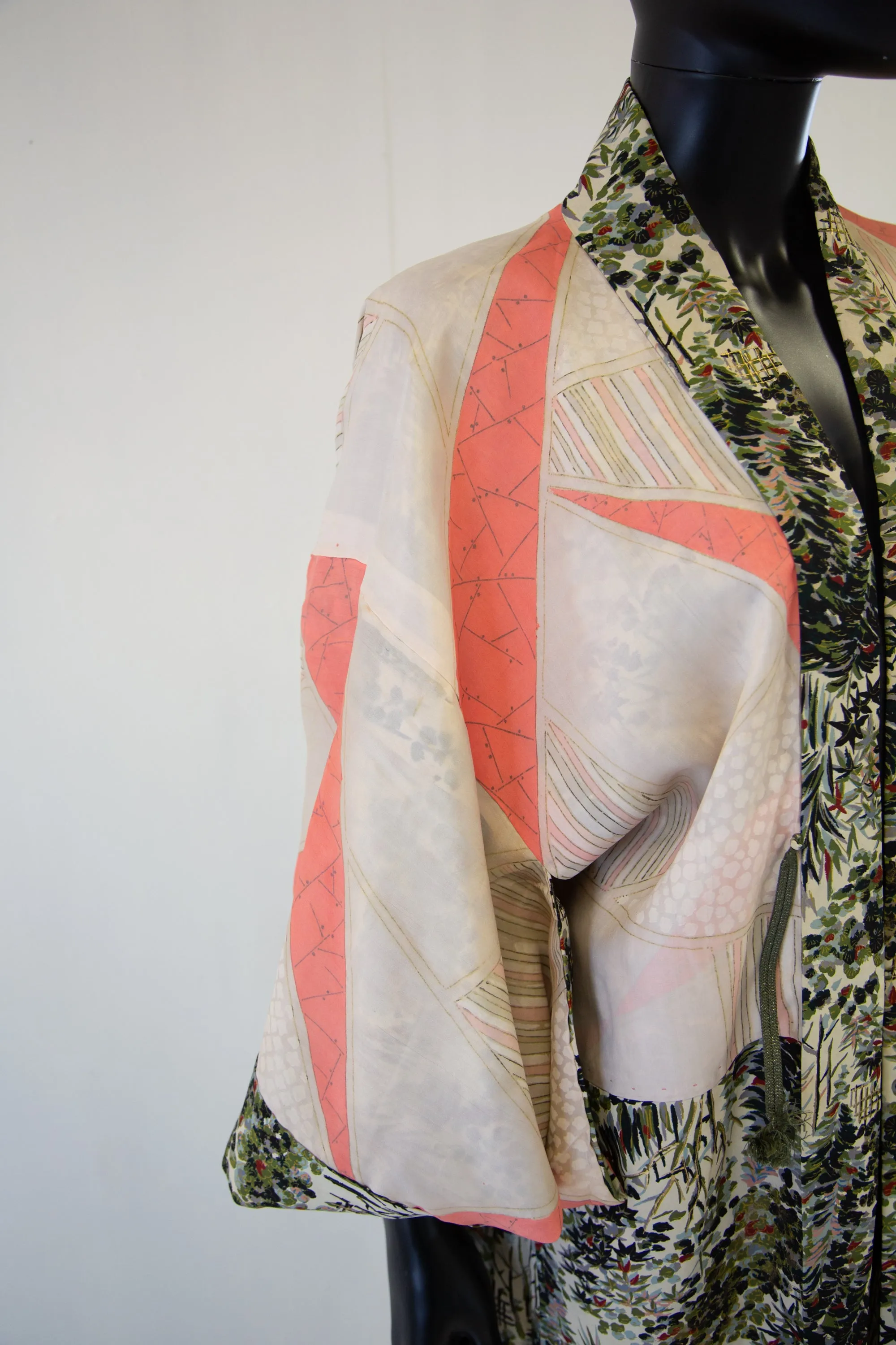 Vintage 1950s Botanical Silk Haori Kimono Jacket